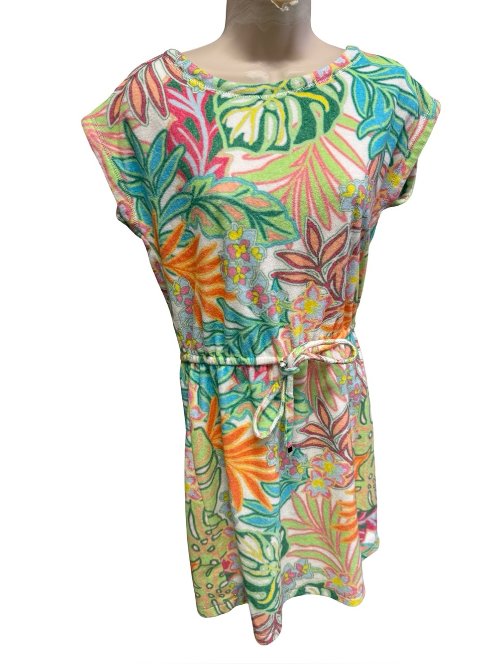 46 / Boston Proper Floral Leaf Multicolored Beach Terry Dress Size XS